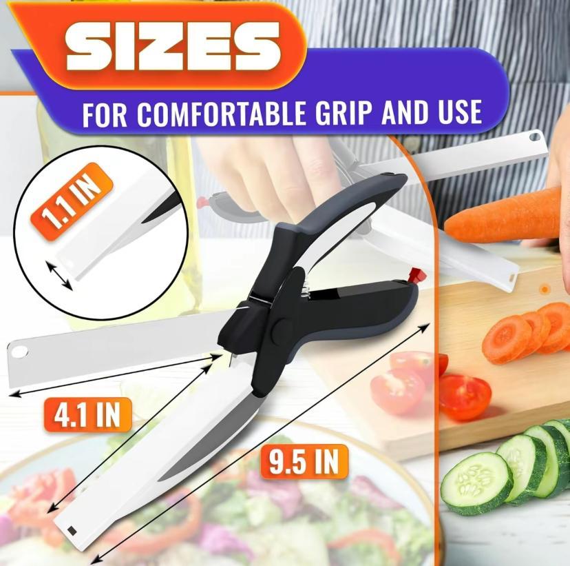 2-in-1 Kitchen Scissors with Built-In Cutting Board, Stainless Steel Food Shears with Safety Lock, Easy Cutter for Meat, Chicken, Vegetables, Fruit and Cheese