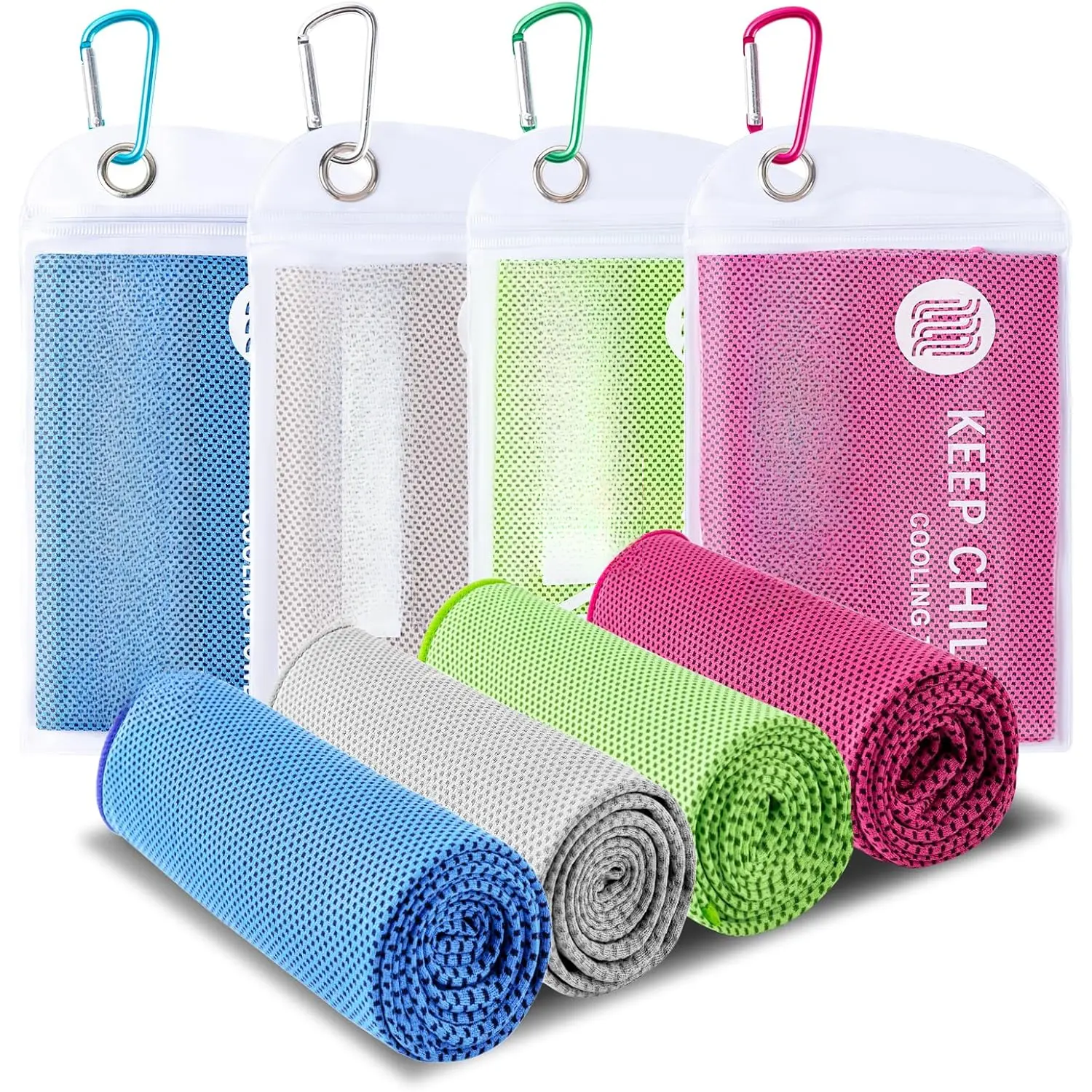 4 Pack Cooling Towel (40"x12"), Soft Breathable Chilly Towel, Ice Towel, Microfiber Towel for Yoga, , Running, Workout,Gym, Camping, Fitness, Workout & More Activities(Multicolor)