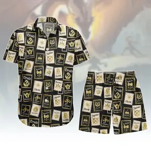 DnD Class Stamp Hawaiian Matching Set Men Women Druid Monk Wizard Rogue Paladin Barbarian Ranger Cleric Fighter Bard Sorcerer Loose Casual Summer Beach Outfit