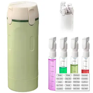 4 in 1 Travel Pump Dispenser Bottle, 30ML 4 Pack Leak-Proof Pump Containers with Measurement Scale & Label Stickers, Portable Bottles for Toiletries, Cosmetic, Shower & Travel Use