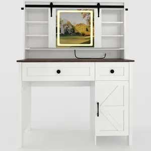 Modern Vanity Desk with LED Lighted Mirror, Charging Station, 3 Drawers, Storage Cabinet, Stool - Makeup Table for Bedroom, Girls & Teens