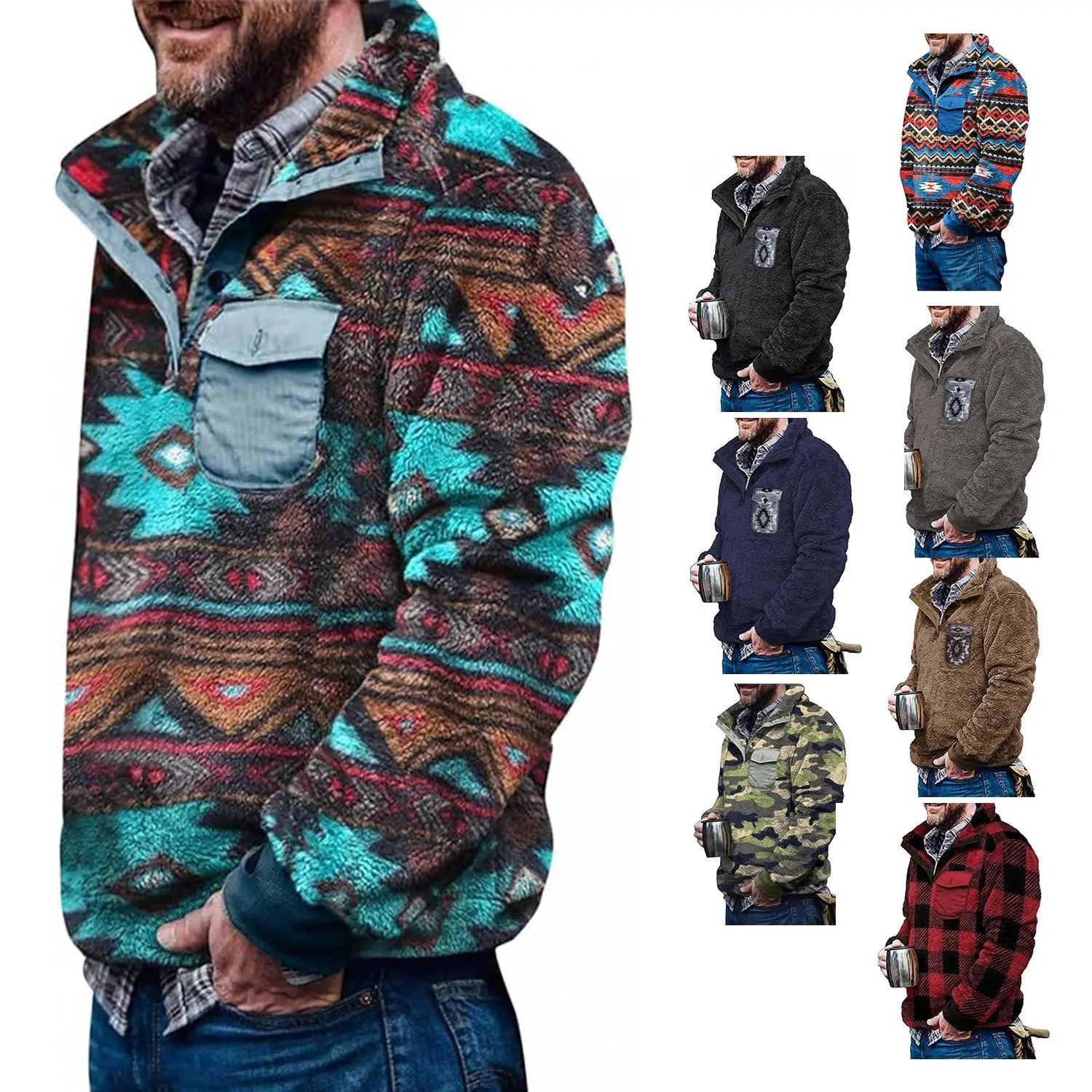 Imily Bela Jackets Fuzzy Sherpa Sweatshirts Button Down Pullover Coats Western Vintage Sweaters with Pocket Fleece Windbreaker Cropped Cardigan