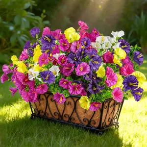 Der Rose 12 Bundles Artificial Petunias Eucalyptus Set - UV Resistant, Trumpet-Bloom Fake Flowers for Outdoor Household Wedding Decoration, Window Box Planter Filler, Porch Patio Fence Accent