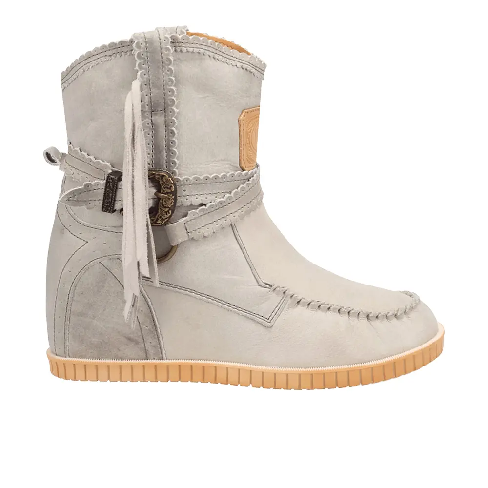 Dingo Womens Montauk Fringe Moccasin Round Toe Pull On Casual Boots Mid Calf Mid Heel 2-3" - Grey