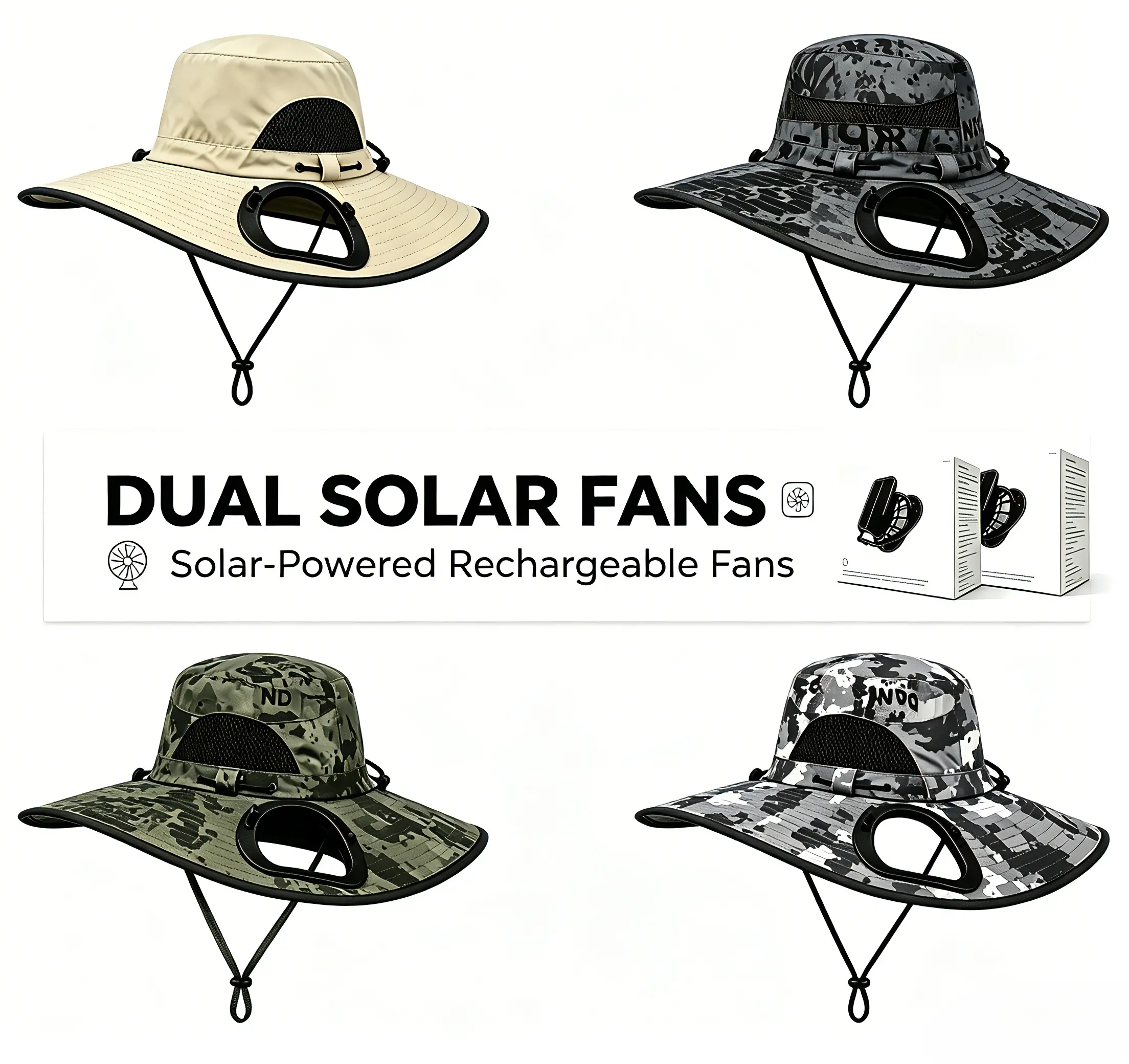 2026 Dual Fan Cooling Sun Hat for Men & Women, USB Rechargeable UPF 50+ Wide Brim Hat, Waterproof & Breathable UV Protection for Gardening, Lawn Mowing, Fishing, Camping, Hiking, Golf, Beach, Construction & Outdoor Work