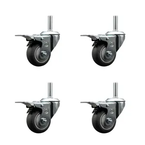Service Caster SCC-TSTTL20S314-TPRB-34212-4 Thermoplastic Rubber Swivel Threaded Stem Caster with 3 x 1.25 in. Gray Wheels & 0.75 in. Stems - 840 lbs Total Capacity - Set of 4
