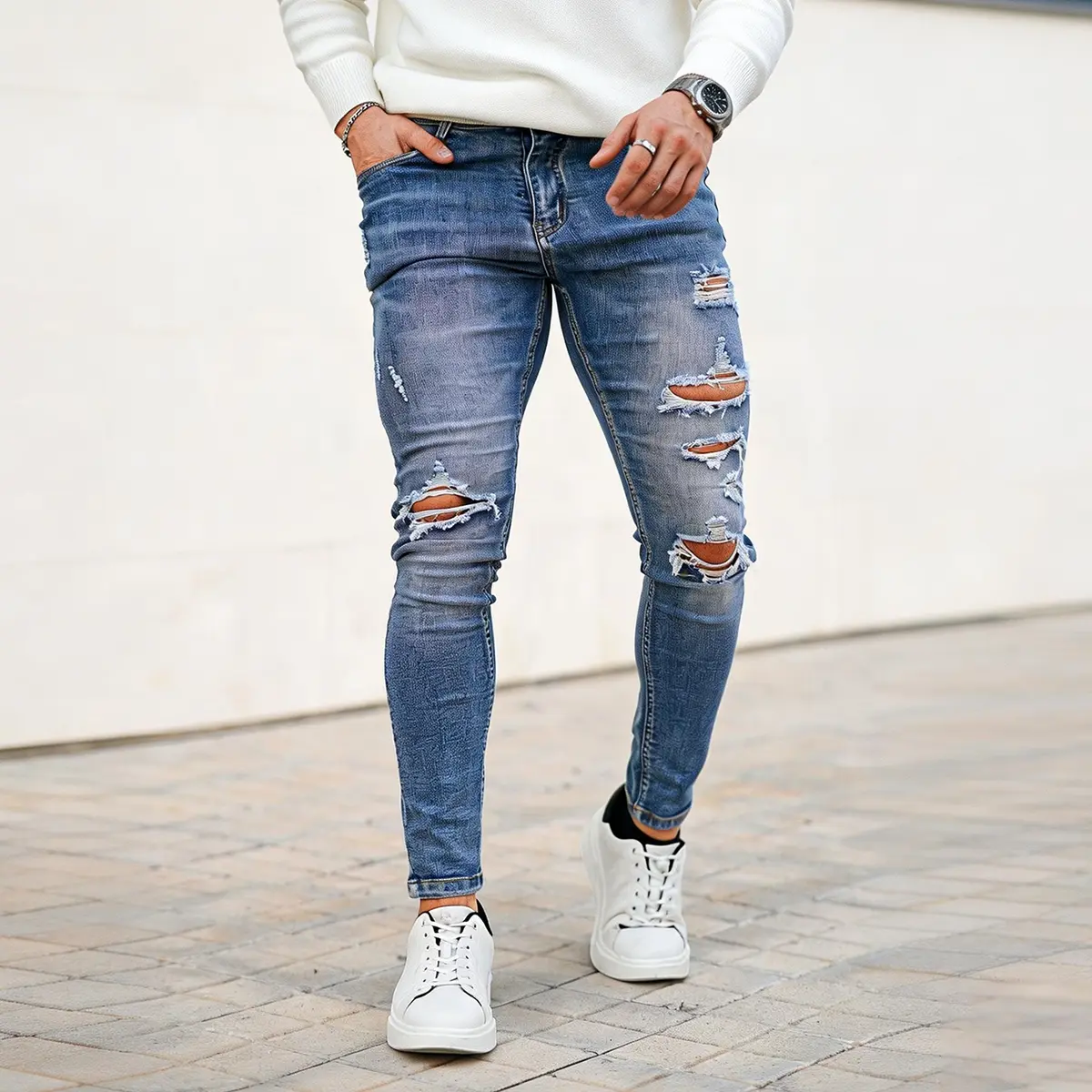 GINGTTO Men's Ripped Jeans Casual Stretch Skinny Distressed Denim Pants Comfort Tapered Leg