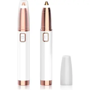 Eyebrow Trimmer for Women - Electric Eye Brow Razor with LED Light Painless &amp; Easy Clean for Eyebrows Face Nose Ear Hair Chin Lips Peach Fuzz Bikini Lines &amp; Other Detailing - Battery Operated (White)