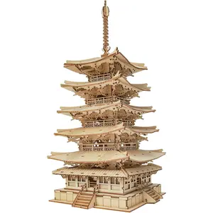 ROBOTIME ROKR 3D Puzzle Wooden Craft Kits for Adults DIY Model Building Kit Best Gift for Kids TGN02 Five-Storied Pagoda