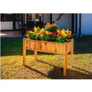 Timber Valley Cedar Wood Raised Garden Bed Elevated Planter Box Unique Mortise-and-Tenon Structure with Thick Legs Stronger Rot-Resistant Natural Wood 32 Inches Height Eco-Friendly Weeds Suppression Lining