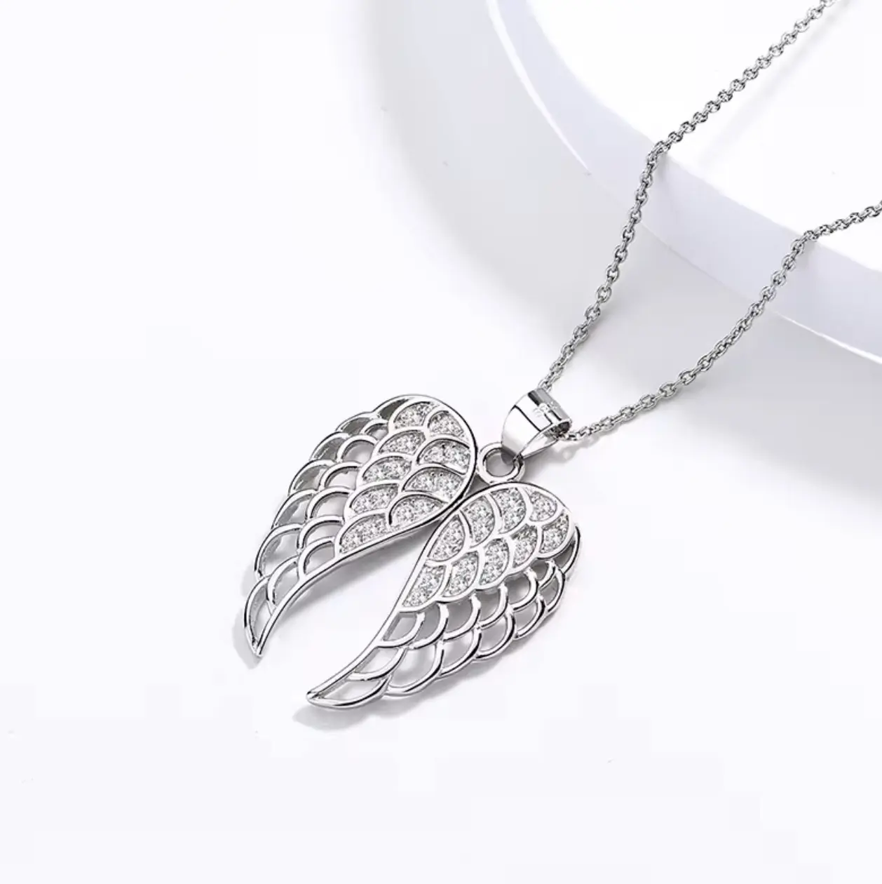 925 Sterling Silver Unisex Angel Wings Pendant Necklace - Retro Style, 43 cm Length, Suitable for Daily Wear