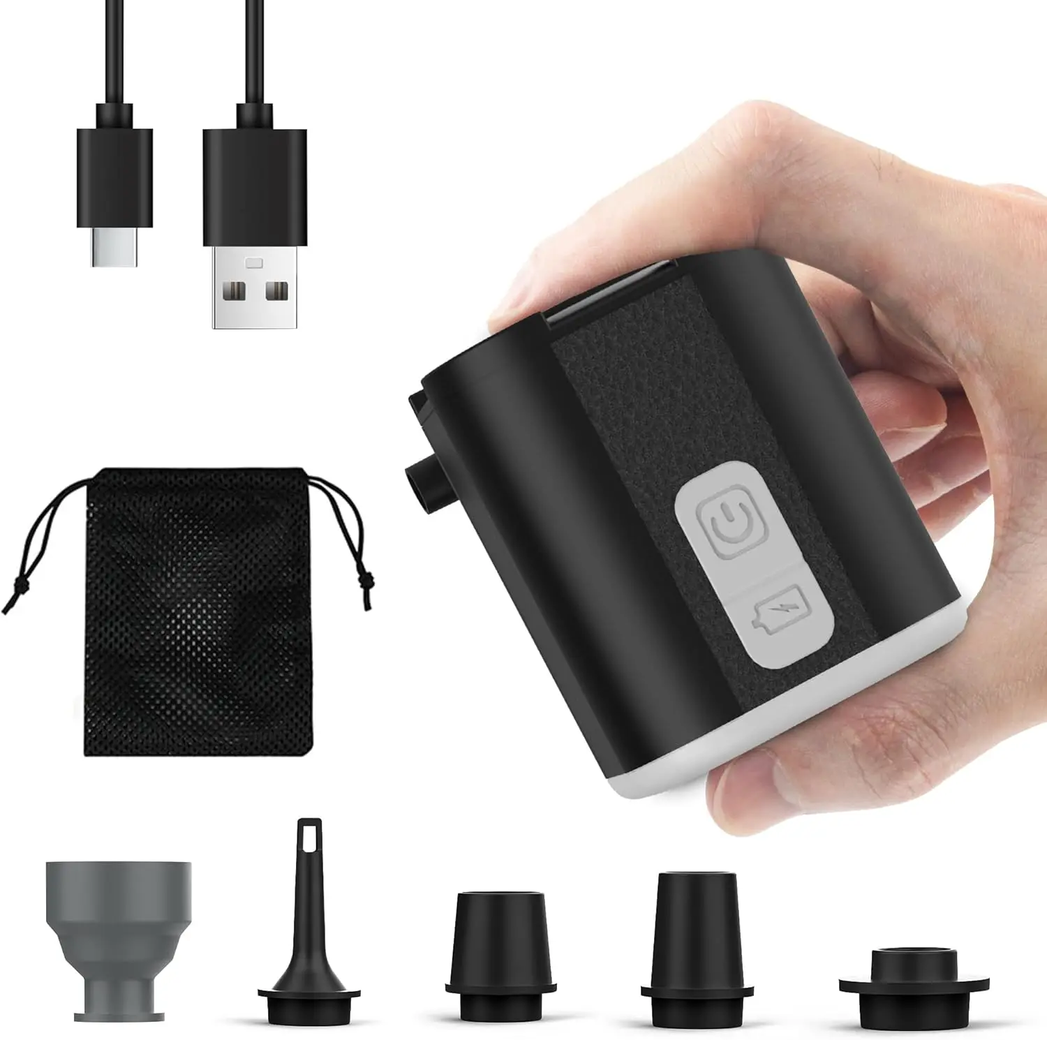 【TikTokShopSummerSale】Portable Mini Air Pump for Air Mattress & Pool Floats, Fast Inflate & Deflate Camping Pump with 450LM-LED Light, 3.7V-1600 mAh, Rechargeable Travel Pump, summe, park, BBQ, beach, TYPE-C Charging