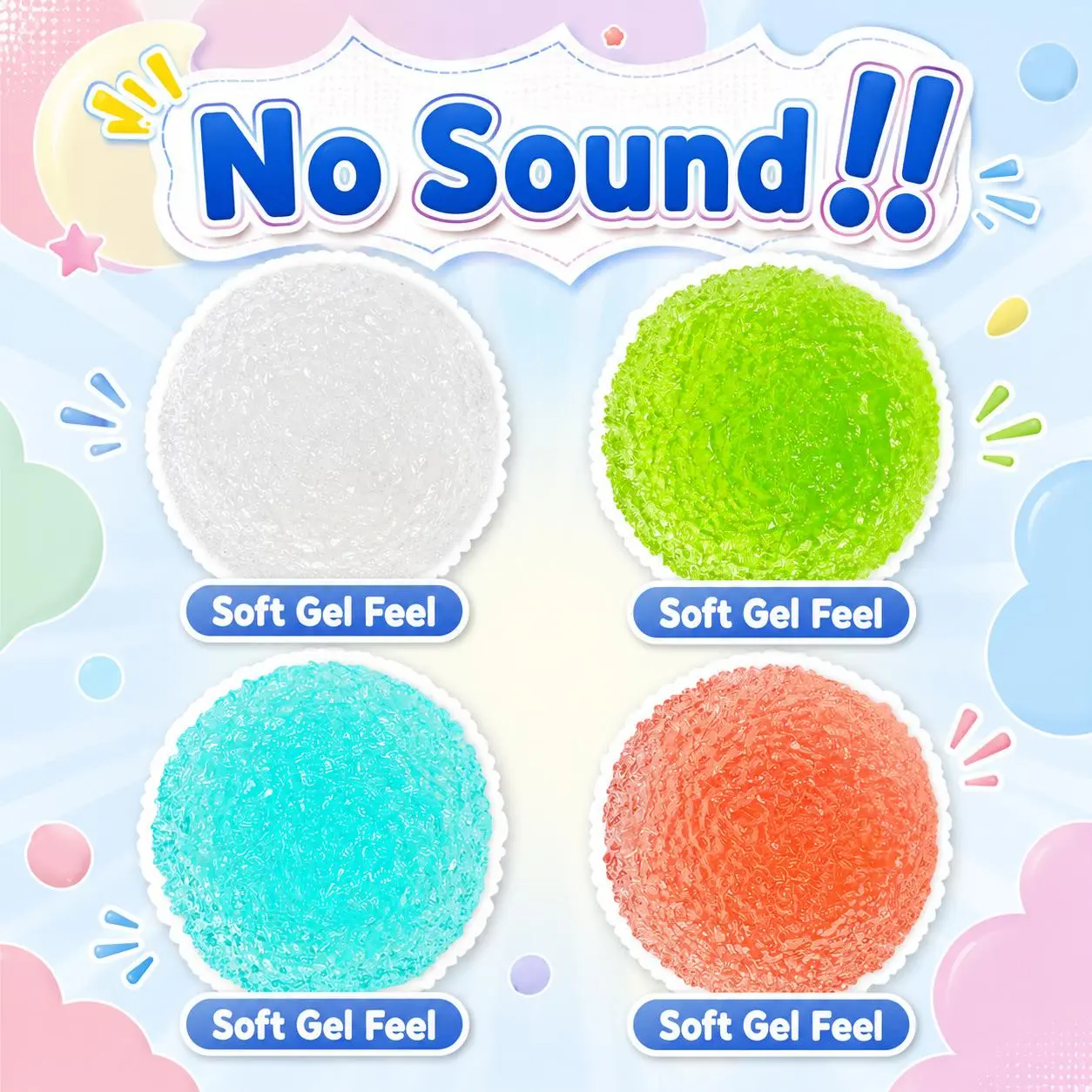 Pawtoto Crystal Mochi Squishy Ball - Quiet No-Sound Soft Gel Texture, Smooth Creamy Clay Touch, Fast Rebound Hand Squeeze Ball, Oddly Satisfying Decompression Squishy Sensory Toy for Ages 12+