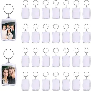 30pcs Pendant Picture Frame keychain, Clear Acrylic Photo Frame Keyring Holder, Make Your Own Personalized keychain Kit