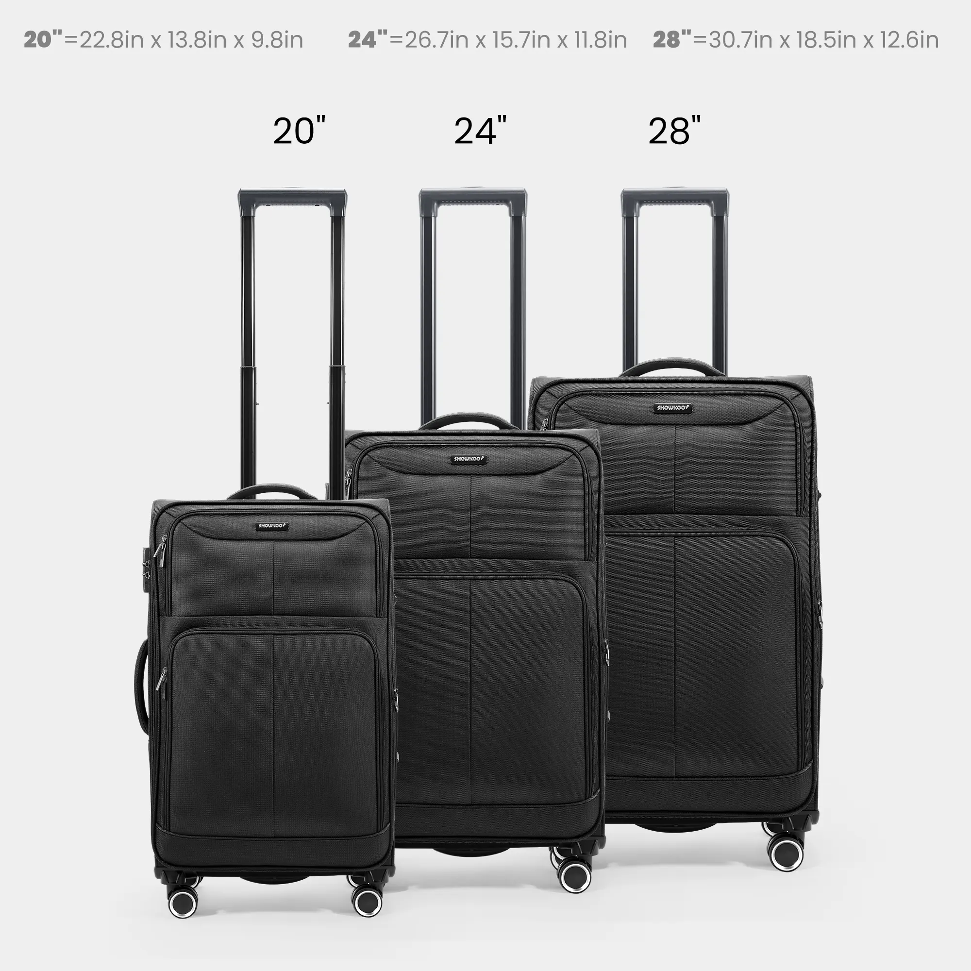 SHOWKOO 3-Piece Softside Luggage Set with Bags, Expandable