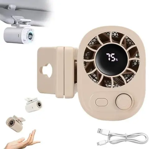 GMOX Clip-On Portable Fan (62*45*63mm), ABS+PP Compact Design with LED Display, 360° Rotation, 100-Speed Stepless Adjustments (Your Pace Stepless Speed Control), USB-A Rechargeable 1800mAh Battery, Charging Button, for Outdoor Use (No Cooling Function), F