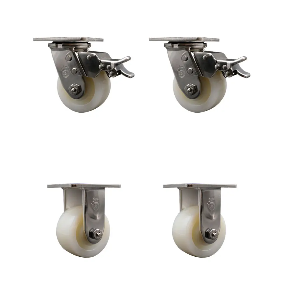 Service Caster SCC-SS316TTL30S420-NYD-2-R-2 316 Stainless Steel Heavy-Duty Swivel Castors (Set of 4), 4 in. Nylon Wheels with Delrin Bearings, 3200 lbs Total Capacity, for Carts/Equipment, Indoor Use, High Resistance to Substances, Low Rolling Resistance,