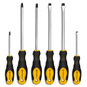 6-Piece Screwdriver Set, 3 Slotted Flathead & 3 Phillips Crosshead Drivers, Ergonomic Handles, DIY Home Repair, Electronics & Automotive Use