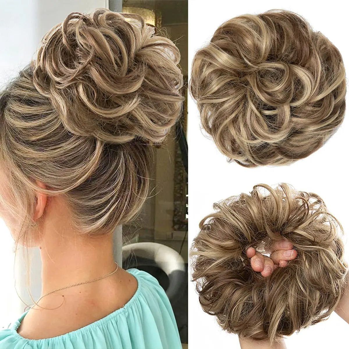 Ailika Messy Bun Hair Piece for Female Use, Large 8 in Wavy Curly Synthetic Scrunchie, Thick Updo for Instant Volume Boost, Classic Bun, Synthetic Fiber