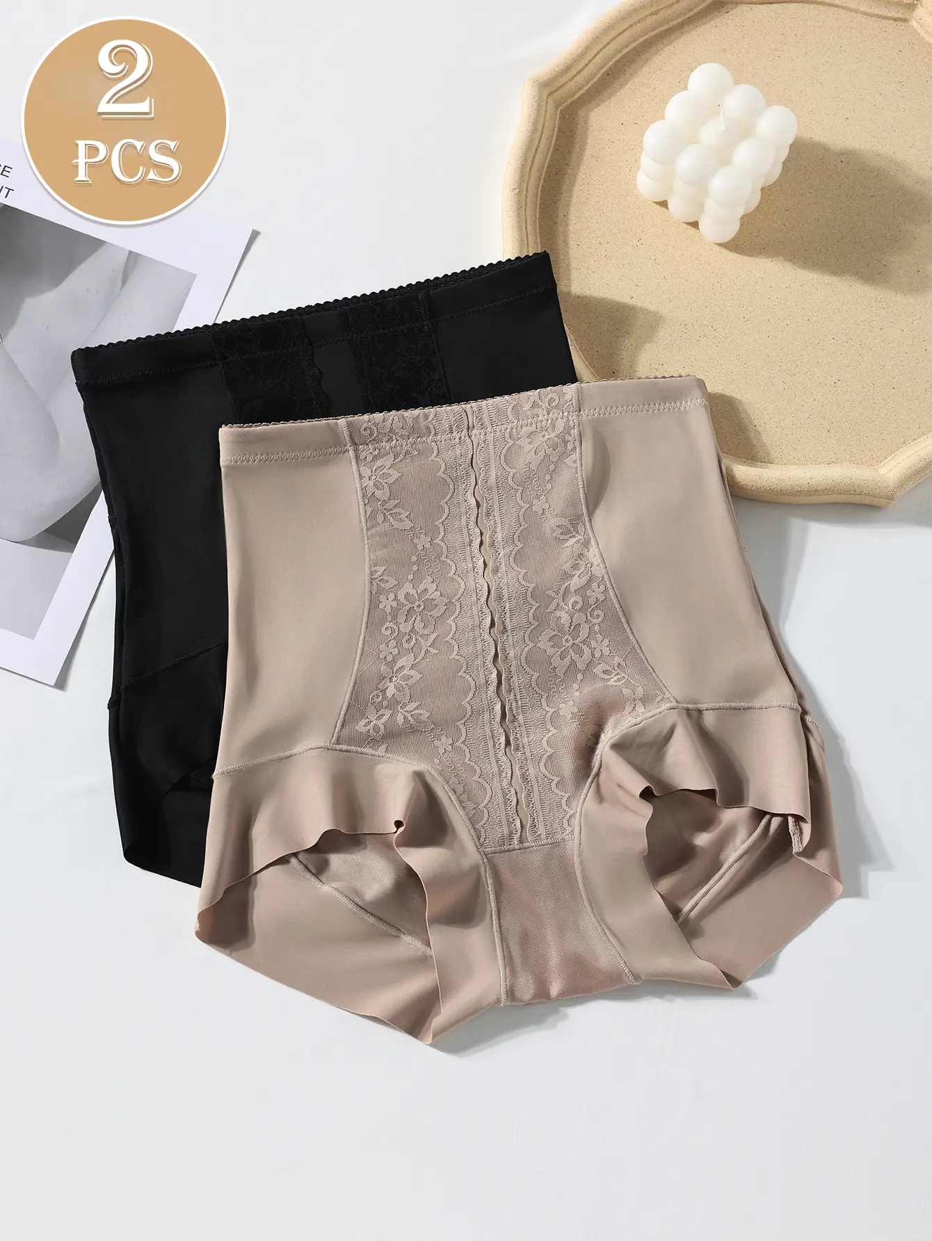 Hotcom Women's 2-Pcs High-Waisted Lace Briefs - High Waisted Panties, Hip-Lifting Hipster Underwear, Soft Comfy Knicker, Breathable Everyday Panties for Daily Wear summerwins,summerwins