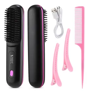3-Level Temp Adjustable LCD Wireless Smooth Hair Straightener Brush | TYPE-C Charging Anti-Scald | Ceramic Coating Hair-Friendly | Portable Styling