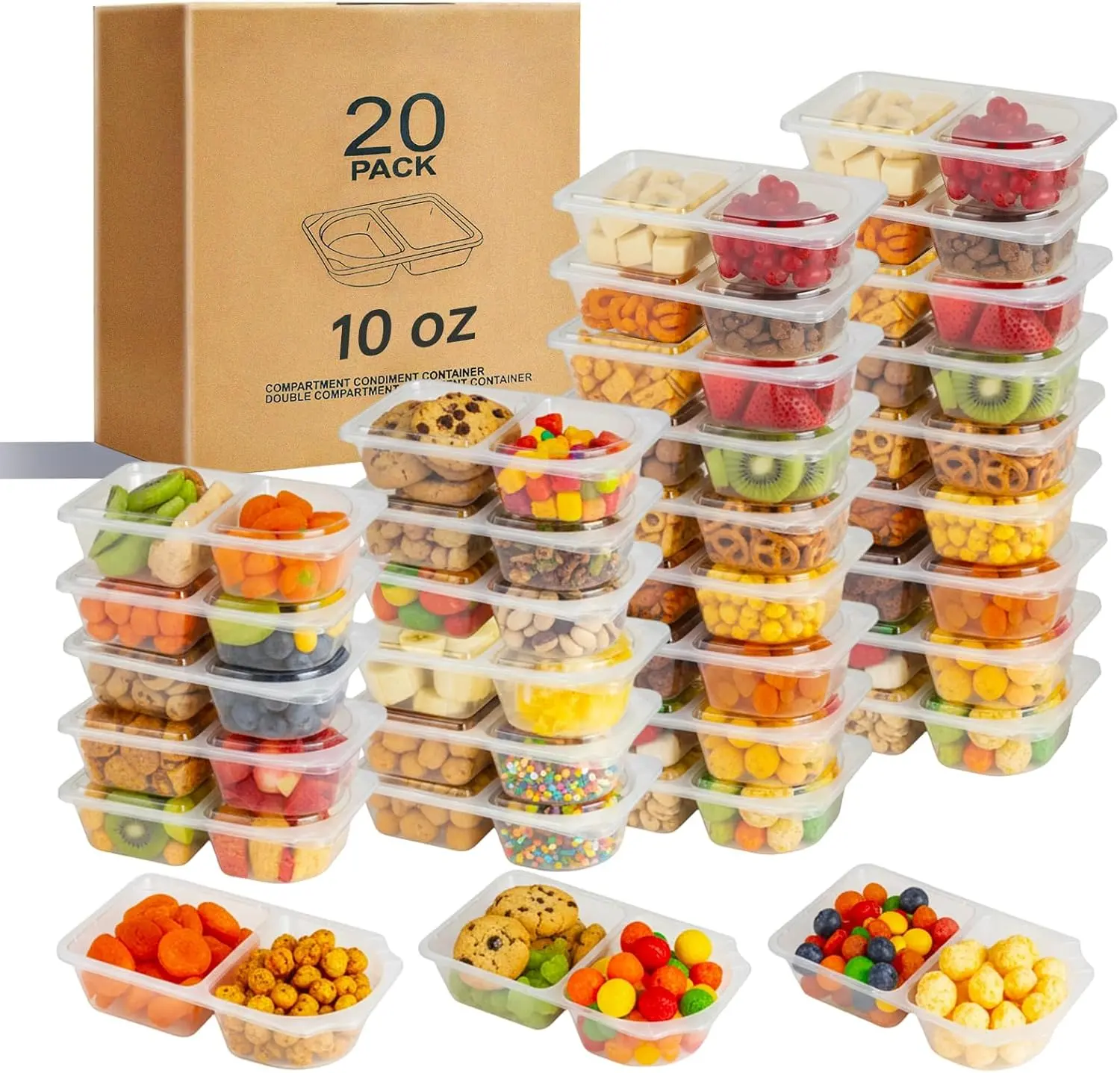 20 Pcs Reusable Snack Containers with Lids - Lightweight Stackable Compartment Kitchen Preserving Containers, Kitchen Utensils & Household Organization Products, Microwaveable & Refrigerator Safe with 10 Forks for Kids