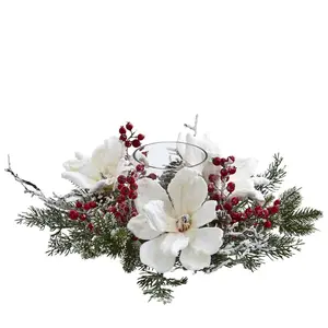 Magnolia & Berry Artificial Candelabrum by Nearly Natural