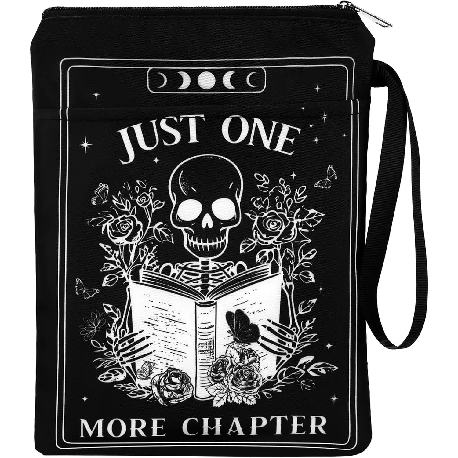Gothic Book Sleeve  - Just One More Chapter Skeleton Black Tarot Card Zipper Books Covers with Front Pocket Washable Book Protector Bookish Reader Book Lovers Gifts for Books Paperbacks