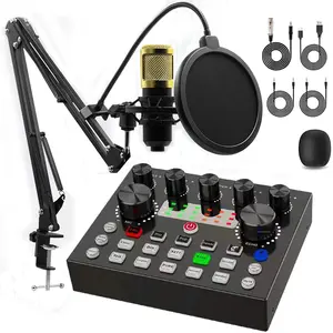 BM-800 Condenser Microphone with V8S Sound Card Set, Professional Podcast Equipment with DJ Mixer Effects Board Audio Interface, Live Streaming Recording Singing Gaming Home KIT for YouTube TikTok, Black/Gold/Silver Available