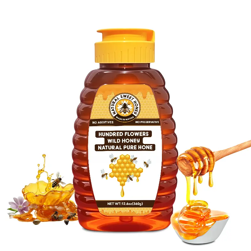 WACACEE Natural Wild Honey, 100% Raw Unfiltered Ambient Plastic Bottle, 360g, No Additives-Preservatives-Added Sugar, Rich in Natural Enzymes-Nutrients, Sweet Flavor, Press-Seal Lid & Easy-Pour Spout, Ideal for Baking-Coffee, Sugar & Sweeteners Staple, No