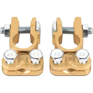 Battery Terminals Connectors Clamps, Brass Positive & Negative Top Post Battery Terminal Protector Set for Marine Car Boat Camper Truck Vehicle, 1 Pair