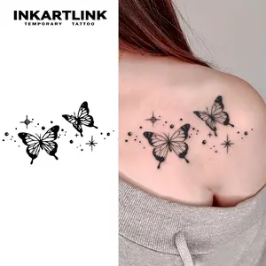 INKARTLINK Tattoo Tech, 2 Sheets Medium Semi Permanent Tattoo, Temporary Tattoos, Last 1-2 Weeks, Waterproof, Realistic Look, No Adhesive, No Reflection (Double Butterflies)