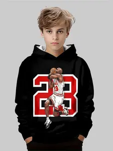 Trendy Hoodie Fitted Print Featuring Iconic Jordan Moves, Bold Base Design, Perfect for Basketball Fans' Daily Wear, Fall & Winter Style