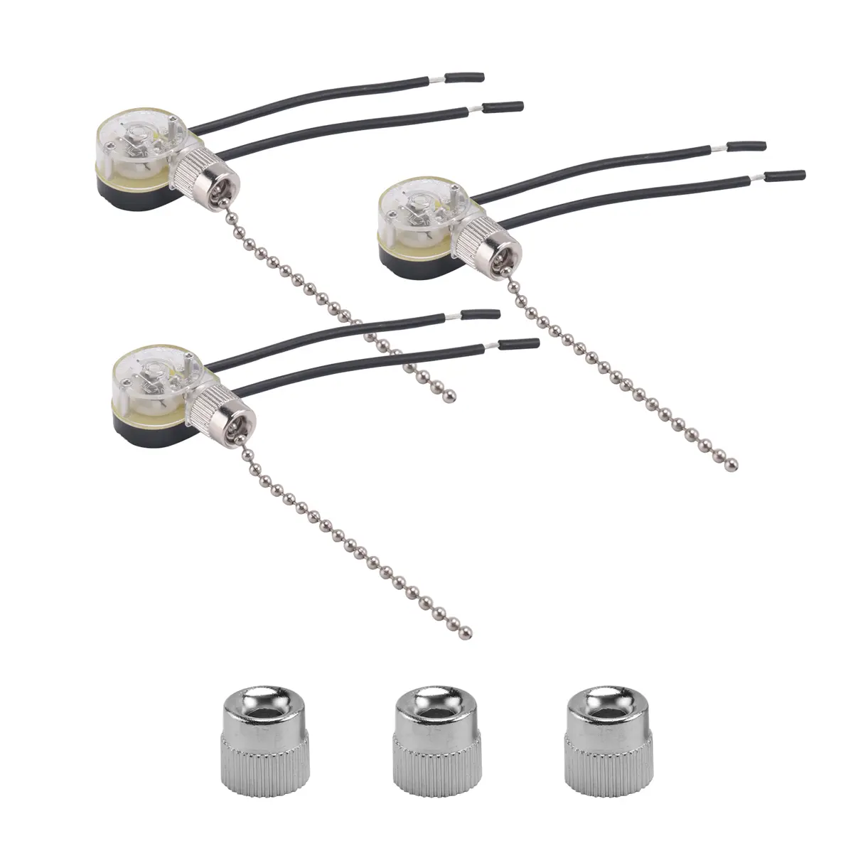3Pack Ceiling Fan Light Switch ZE-109 Fan Switch Ceiling Pull Chain Switch Replacement (Nickel)