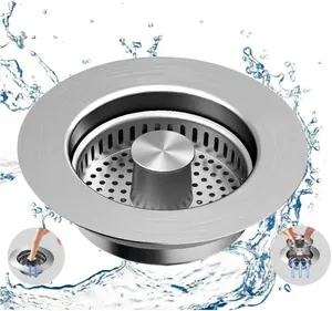 All Metal Stainless Steel 3-in-1 Kitchen SinkDrain Strainer and Stopper Combo, UpgradedSink Stopper, Anti-Clog Stainless Steel BasketStrainer with Handle, Suitable for US Standard3-1/2 Inch Drains
