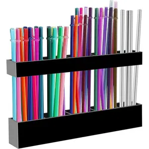 Adjustable Large Acrylic Straw Holder for Cabinet Door - Two-Part Organizer with Ultra Sticky Adhesive Strips | 2025 Reusable Straw Storage for Kitchen Cupboards