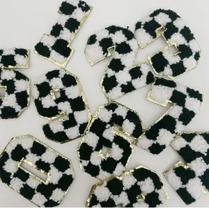 2" Chenille Numbers Black and White Checkered (numbers sold individually) -  HAT patch