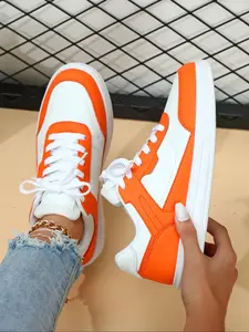 Fashion Colorblock Lace Up Low Top Sneakers, Casual Comfortable Breathable Sports Shoes, Female All-match Round Toe Shoes for Daily Wear, Low Top Trainer