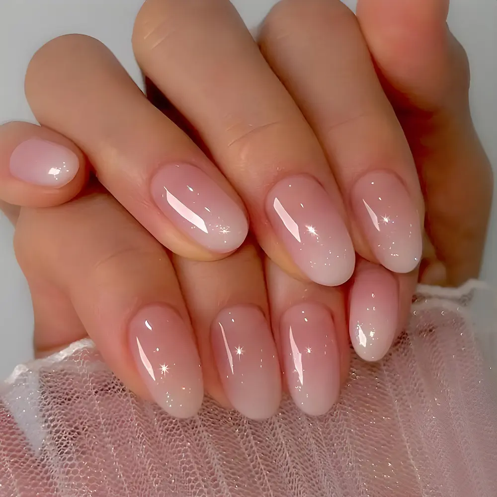 Pink and White Gradient Press-On Nails, Beauty Art Decoration Accessories for Nail Care Kits, Nail Press On Nails