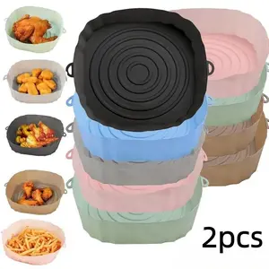 2 Pack Silicone Air Fryer Liners, Reusable Baking Tray and Silicone Bowl, Essential Kitchen Accessories for Frying and Baking