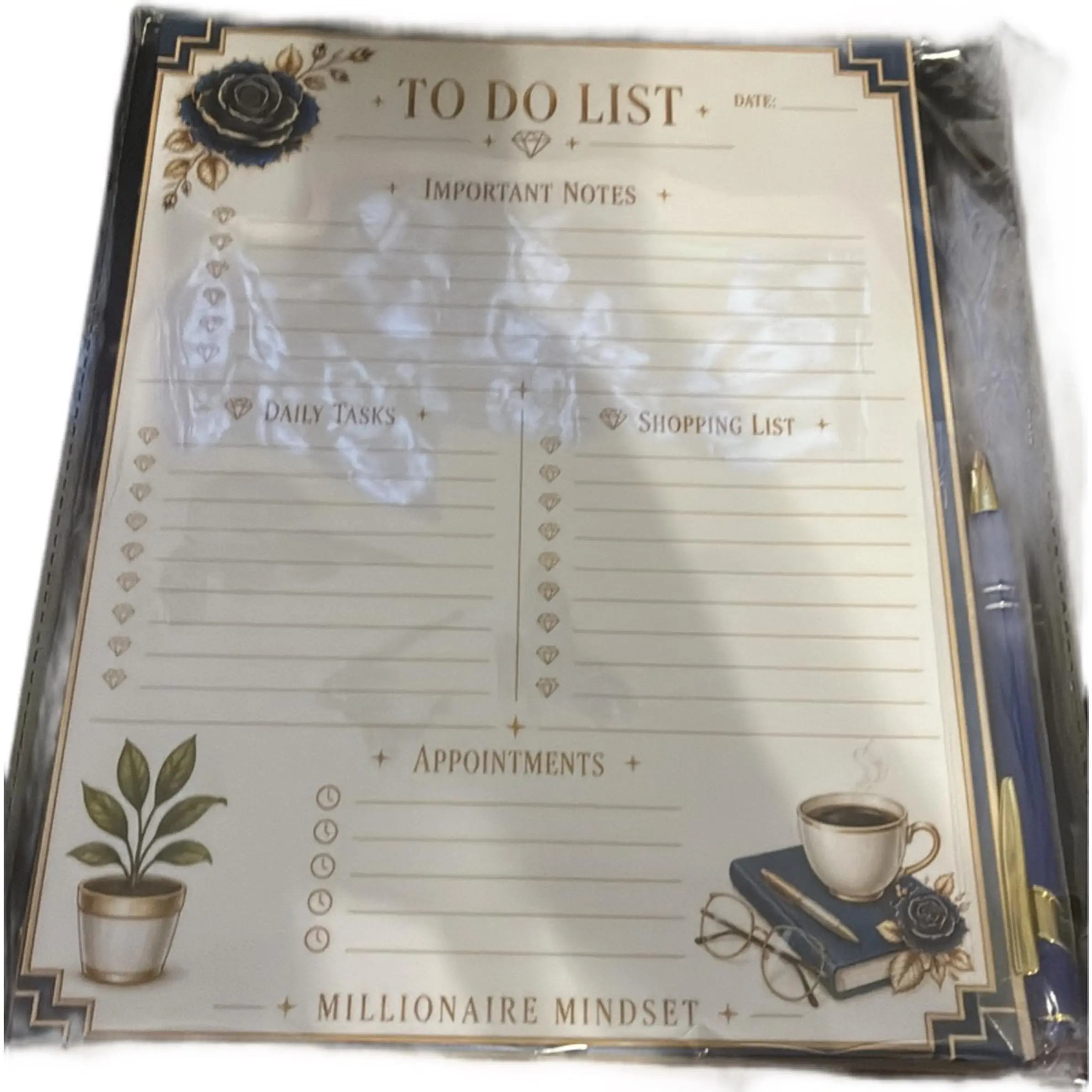 Millionaire Mindset White and Blue To Do List 8.5 x 11 with Daily Tasks, Important Notes, Shopping List, and Appointments