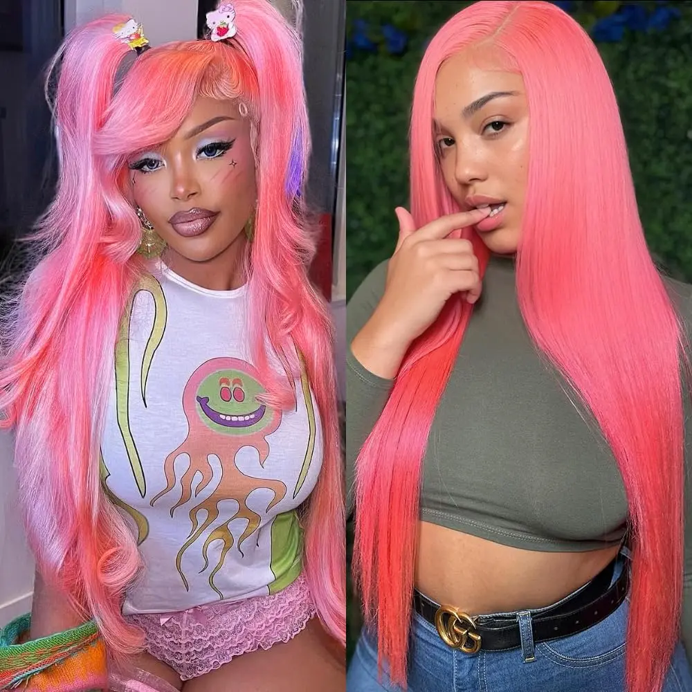 Gk Pink Lace Front Wig Human Hair Pre Plucked 13x6 Body Wave  display picture 1