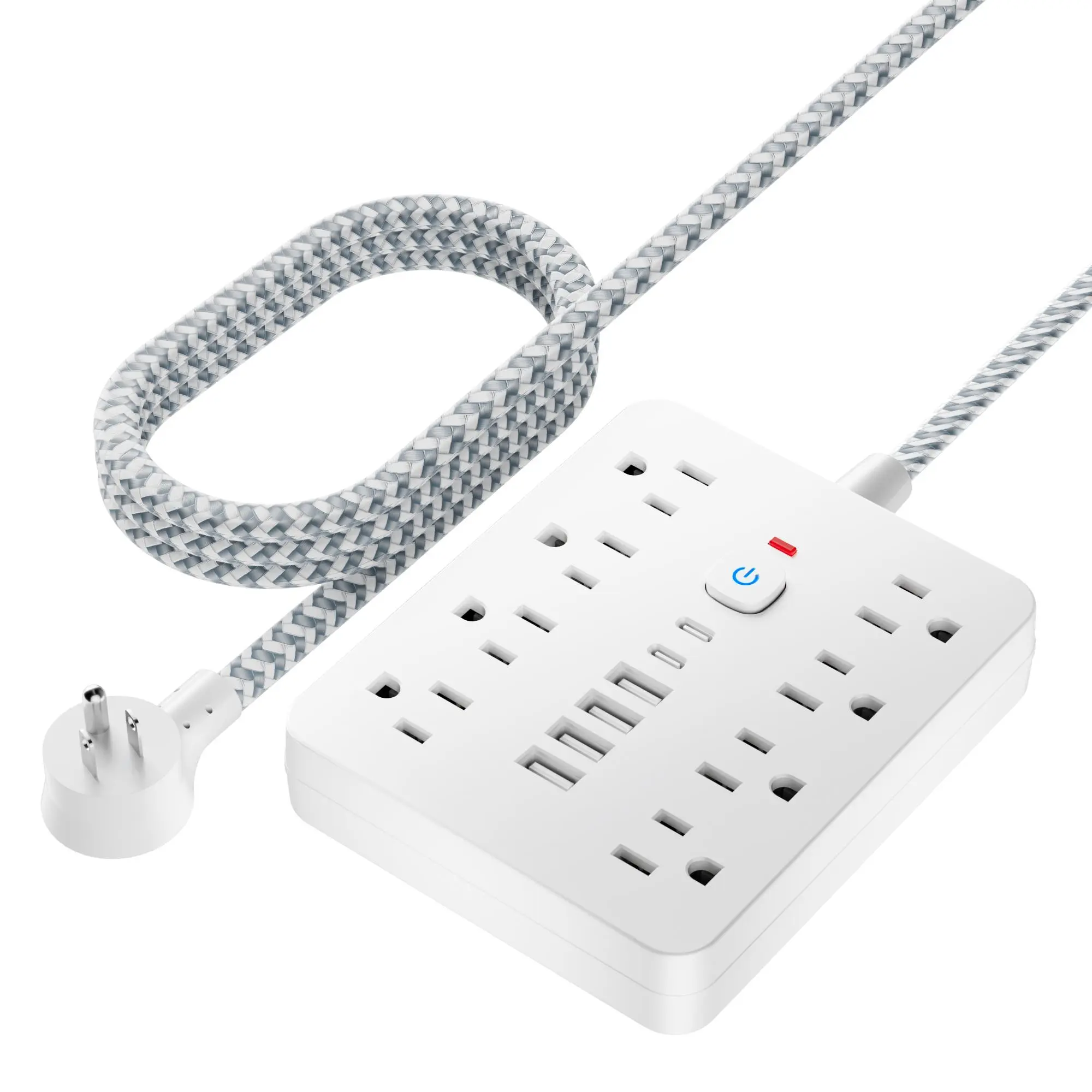 Power Strip with 5FT/10FT Extension Cord, Multi-plug Power Strip with 4 USB Ports & 2 Type-C & 8 AC Outlets, Power Strip for Home, Office, Travel, USB Charging, USB C Outputs, Charging Station, USB C Compatible