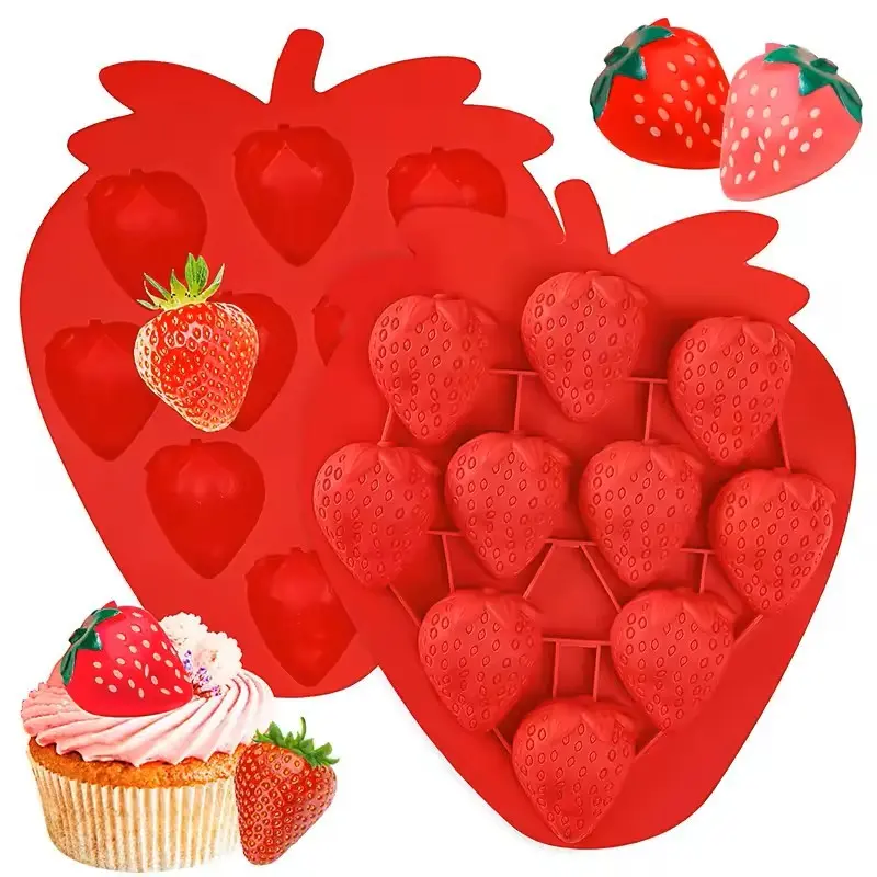 1pc Strawberry Ice Cube Tray Strawberry Silicone Moldes for Chocolate Candy Cake Cupcake Soap Baking Bakery Molds jelly Cookie Wax Crayon Melts Silicone Freezer Molds