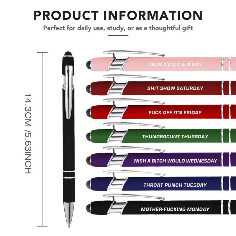 Funny Pens, 7Pcs Pens Fine Point Smooth Writing Pens, Sarcastic Ballpoint Pens with Screens Touch Stylus Tips, Black Ink 1.0 Mm Snarky Pen, Gift Office Desk Accessories Cool Pens Colored Pens For Note Taking