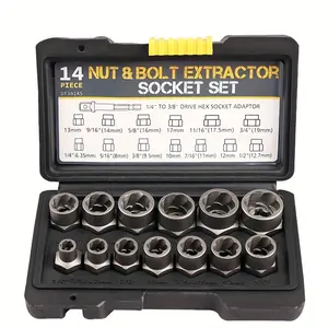 14-Piece Professional Nut Removal Tool Kit - Durable Chrome Molybdenum Steel Bolt Extractors with Convenient Storage Box