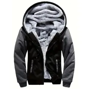 Men's Warm Fleece Hooded Jacket, Casual Color Block Jacket Coat For Fall Winter（gift）