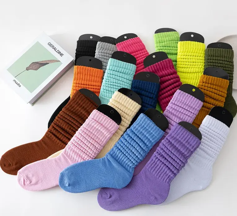 Slouch Socks Bundle 4 Pairs Lady Women Womenswear slouch socks Comfort Breathable scrunchie socks Comfortable Sporty Everyday Cotton