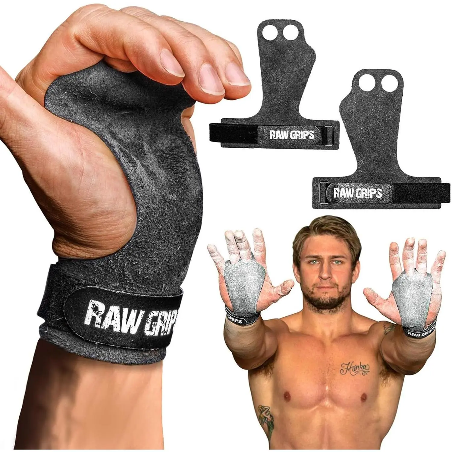 2 Finger Leather Gymnastics Grips - Pull Up Grips for Cross Training Hand Protection - Hand Grips for Gymnastics Bars, Palm Guards for Athletes to Prevent Rips and Blisters