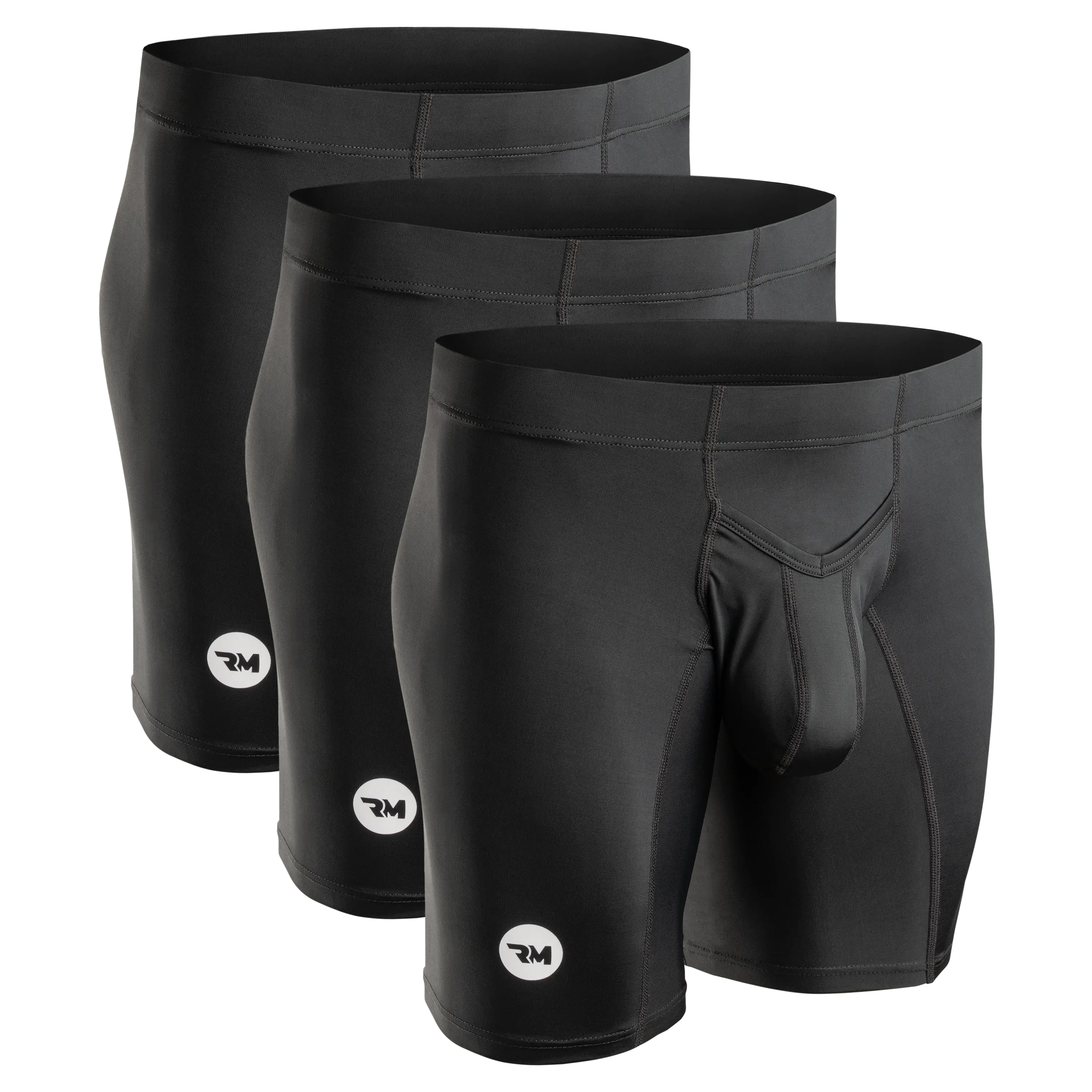 Nylon 9in Boxer Briefs V-FLY 3pk Black Athletic Performance ABCD Pouch Menswear Underwear Clothing Breathable Plain Day Set